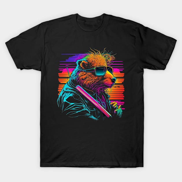 Capybara In Sunglasses Retro 80s Synthwave Rodent T-Shirt by JB.Collection